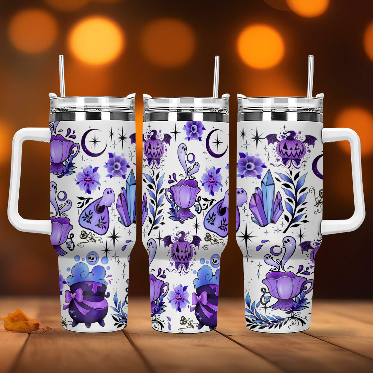 Petthouse | Magical Halloween 40oz Tumbler, Cute Spooky Tumbler Wraps, Retro Ghost Witch Halloween