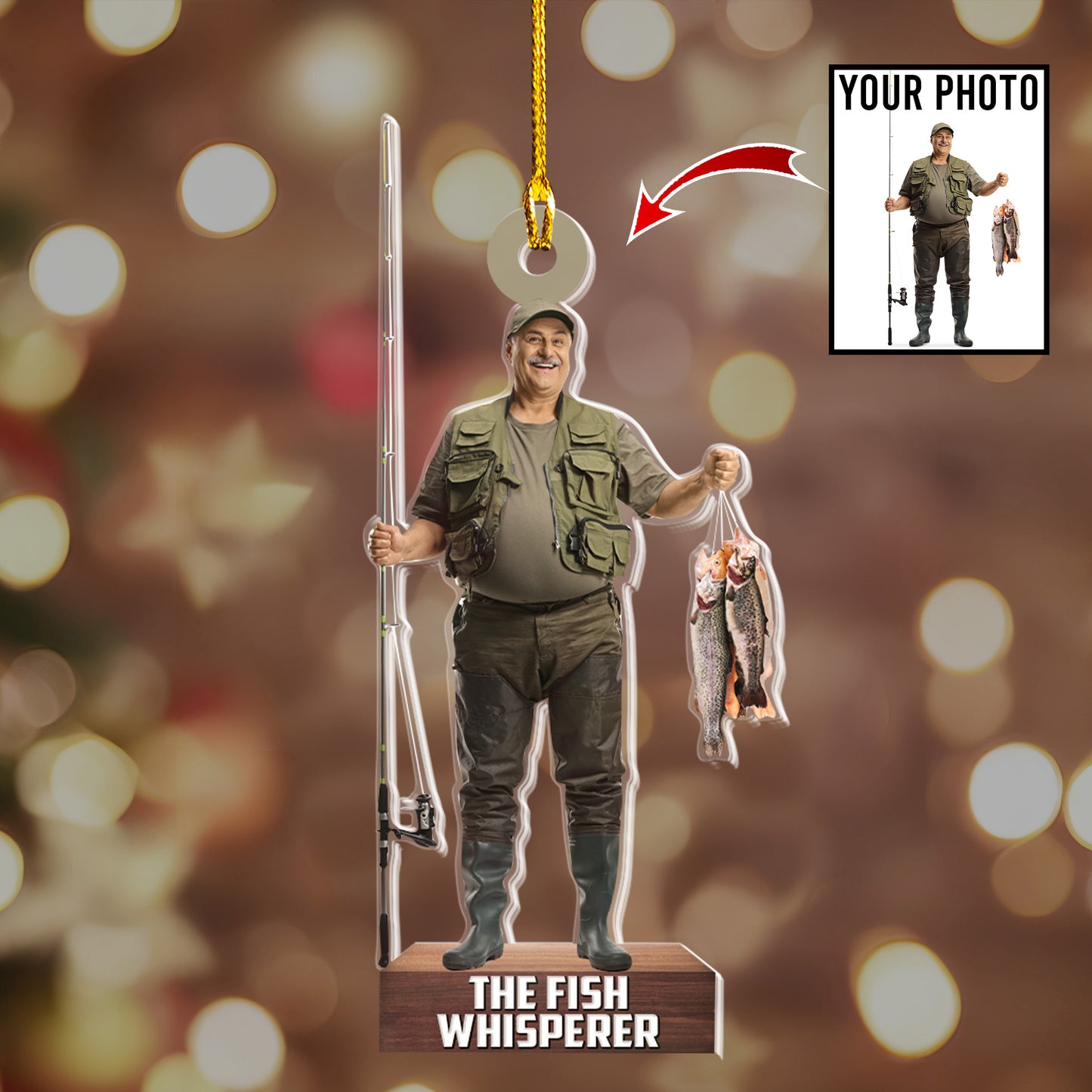 Petthouse | Custom Photo Fishing Ornament, Proud Fisherman, Fish Whisperer, Fishing Gift, Bass Whisperer