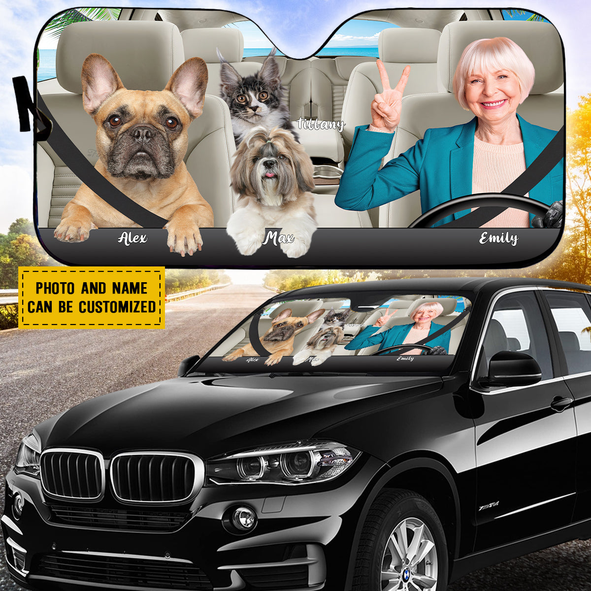 Petthouse | Customizable Windshield Sun Shade Pet Mom Car Window Sunshade Go To Beach Together Sun