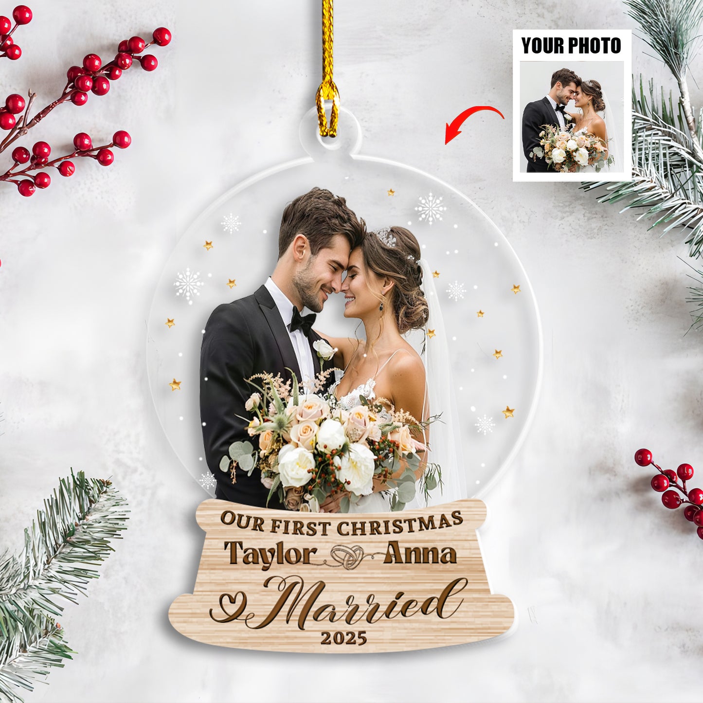 Petthouse | Personalized Couple Ornament, First Christmas Married Ornament, Married Keepsake, Xmas Ornaments