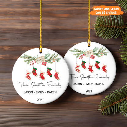 Petthouse | Personalized Family Christmas Ornament, Stockings Family Keepsake, Xmas Ceramic Ornament