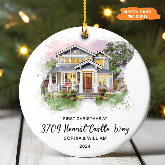 Petthouse | Personalized New Home Christmas Ornament, Watercolor House Ornament, Family Xmas Home Decor