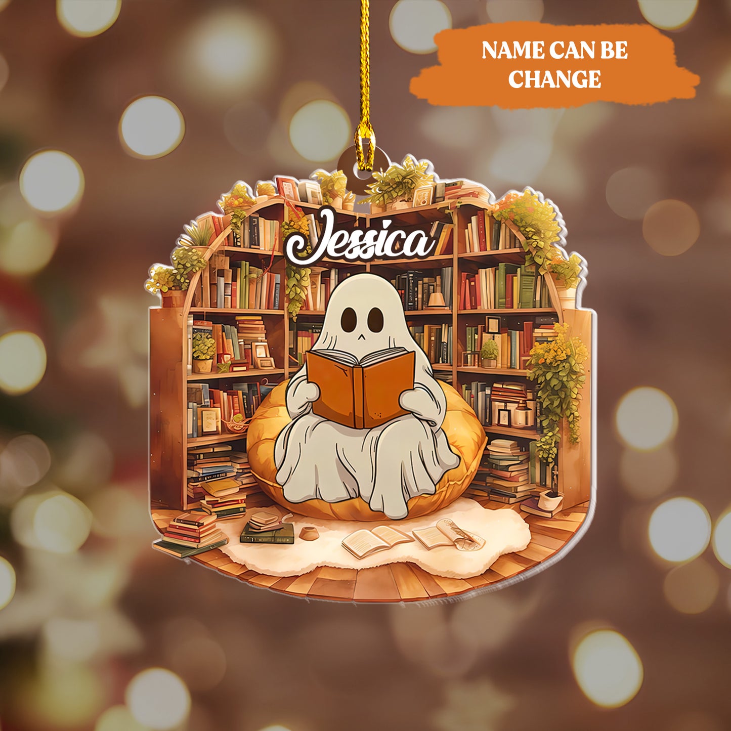 Petthouse | Custom Ghost Read Book Acrylic Ornament, Ghostly Bookish Ornament Window Hangings, Ghost Book