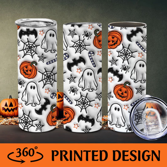 Petthouse | Cute Spooky Inflated 3D Skinny Tumbler, Spooky Ghosts And Pumpkins Cup Halloween Tumbler