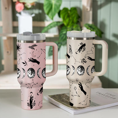 Petthouse | Blood Moon Phase 40oz Tumbler With Handle, Vintage Mysterious Vibes Tumbler, Halloween Cup