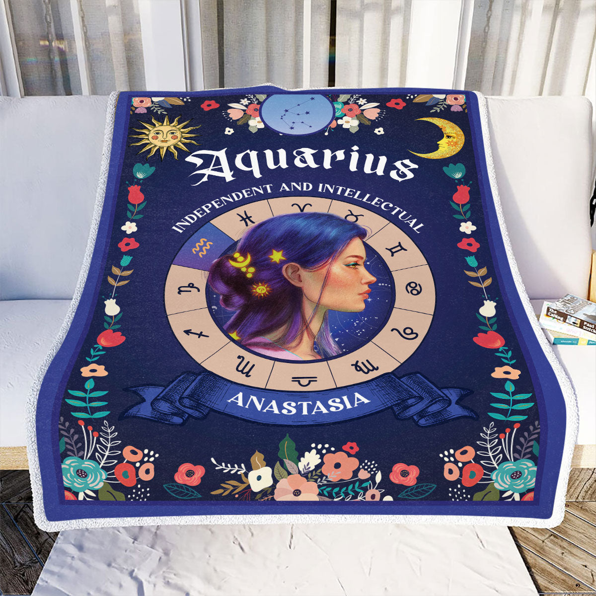 Petthouse | Customized Aquarius Zodiac Cozy Blanket To Girlfriend, Aquarius Throw Blanket, Horoscope Gifts