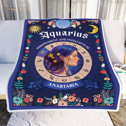 Petthouse | Customized Aquarius Zodiac Cozy Blanket To Girlfriend, Aquarius Throw Blanket, Horoscope Gifts