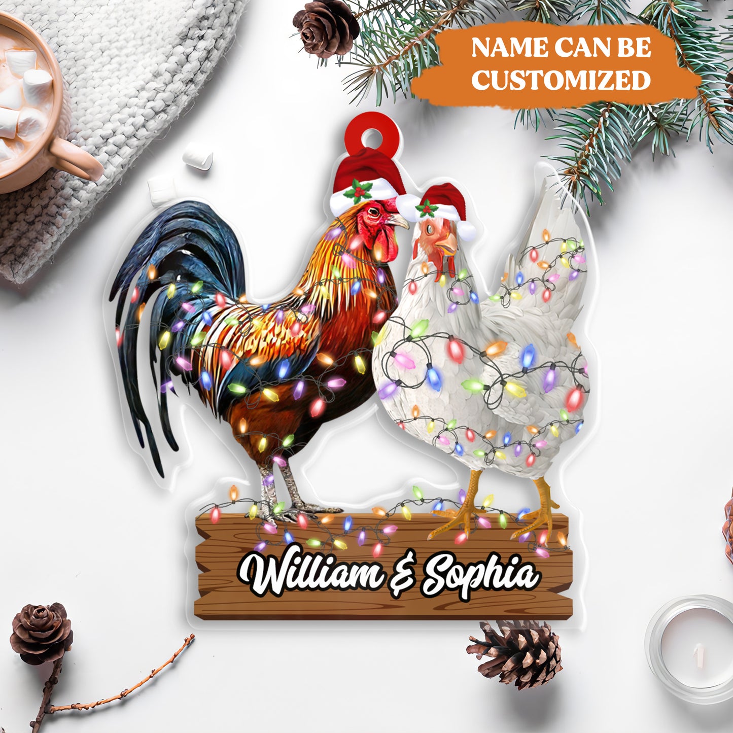 Petthouse | Personalized Chicken Couple Christmas Ornament For Husband And Wife, Chicken Shaped Ornament