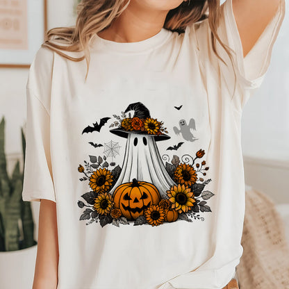 Petthouse | Cute Ghost Pumpkin Shirt, Floral Witch Ghost Pumpkin Shirt, Fall Autumn Halloween