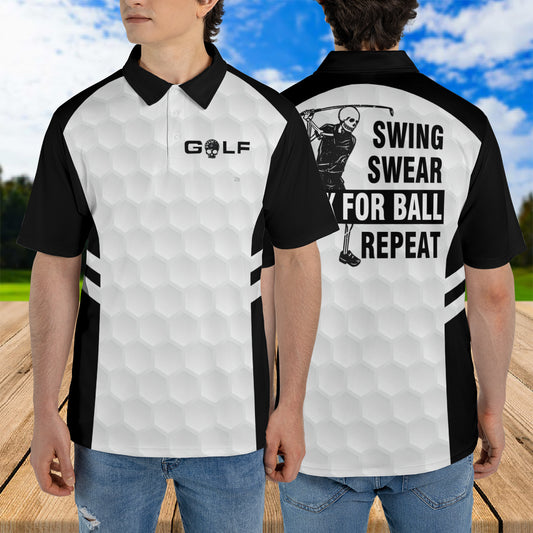 Petthouse | Golf Swing Swear Repeat Polo Shirt Skeleton Golf Polo Short Sleeve Golf Dad Gift Golf Players Gift Idea