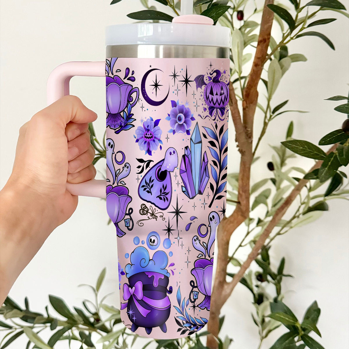 Petthouse | Magical Halloween 40oz Tumbler, Cute Spooky Tumbler Wraps, Retro Ghost Witch Halloween