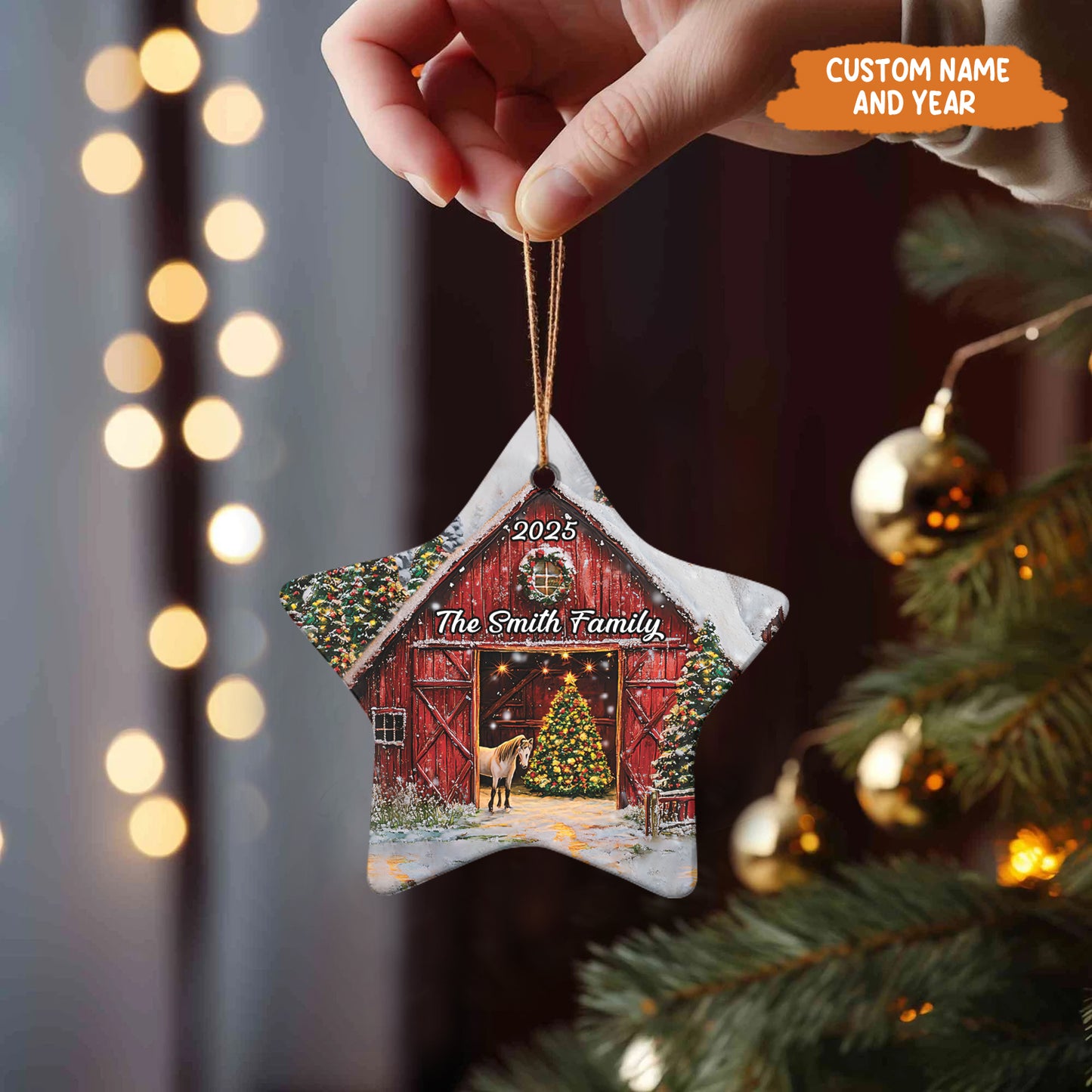 Petthouse | Personalized 2025 Red Barn Christmas Ornament, Farmhouse Ornament, Red Barn Ornament