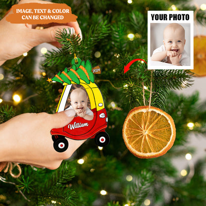 Petthouse | Custom Kid Photo Christmas Ornament, Xmas Gift For Kids, 2024 Baby Newborn In Car Flat Ornament