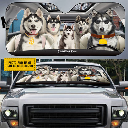 Petthouse | Customizable Siberian Husky Family Windshield Sun Shade Car Shade Rich Dog Car Window Sunshade