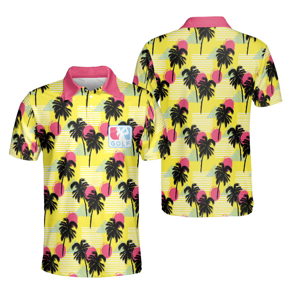 Petthouse | Golf Sport Palm Trees Sun Seamless Pattern Polo Shirt Love Golf Polo Shirts Short Sleeve Golfers Gift Idea