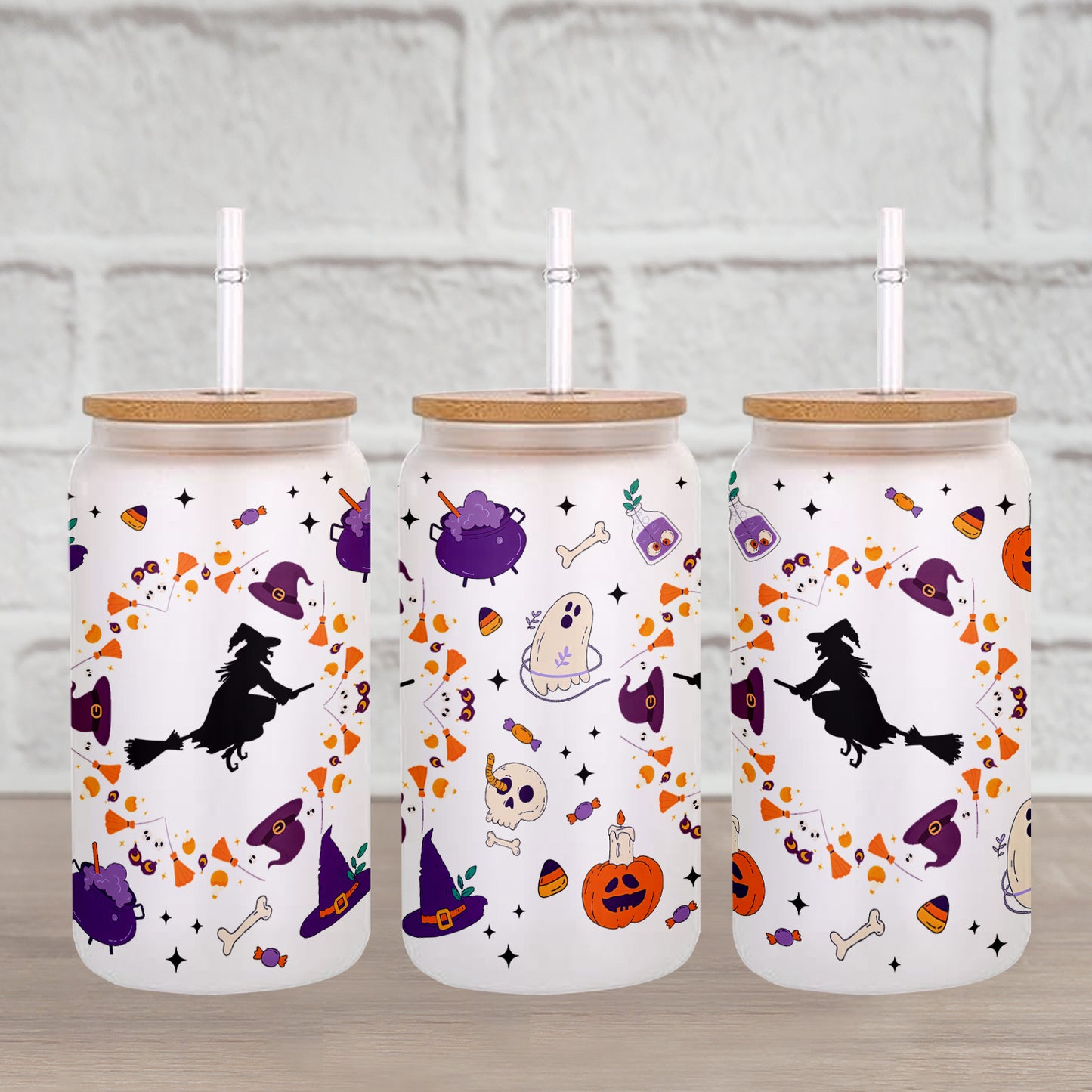 Petthouse | Halloween Vibes Glass Can, Witch Halloween Glass Cup, Cute Ghost Ice Coffee Cup, Halloween Gift