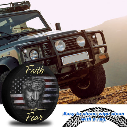 Petthouse | Christian Thin The Red Flag Wheel Tire Covers Jesus Christian Faith Over Fear Spare Tire Cover