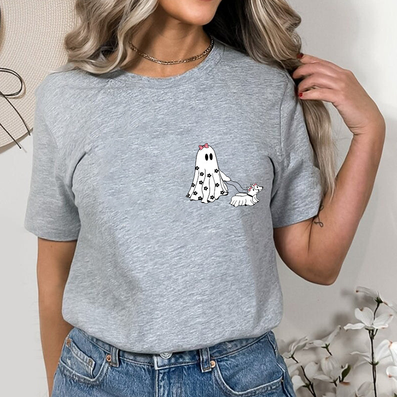 Petthouse | Halloween Pink Ghost Shirt, Ghost Walking Dog Shirt, Viral Ghost Walking Dog Shirt