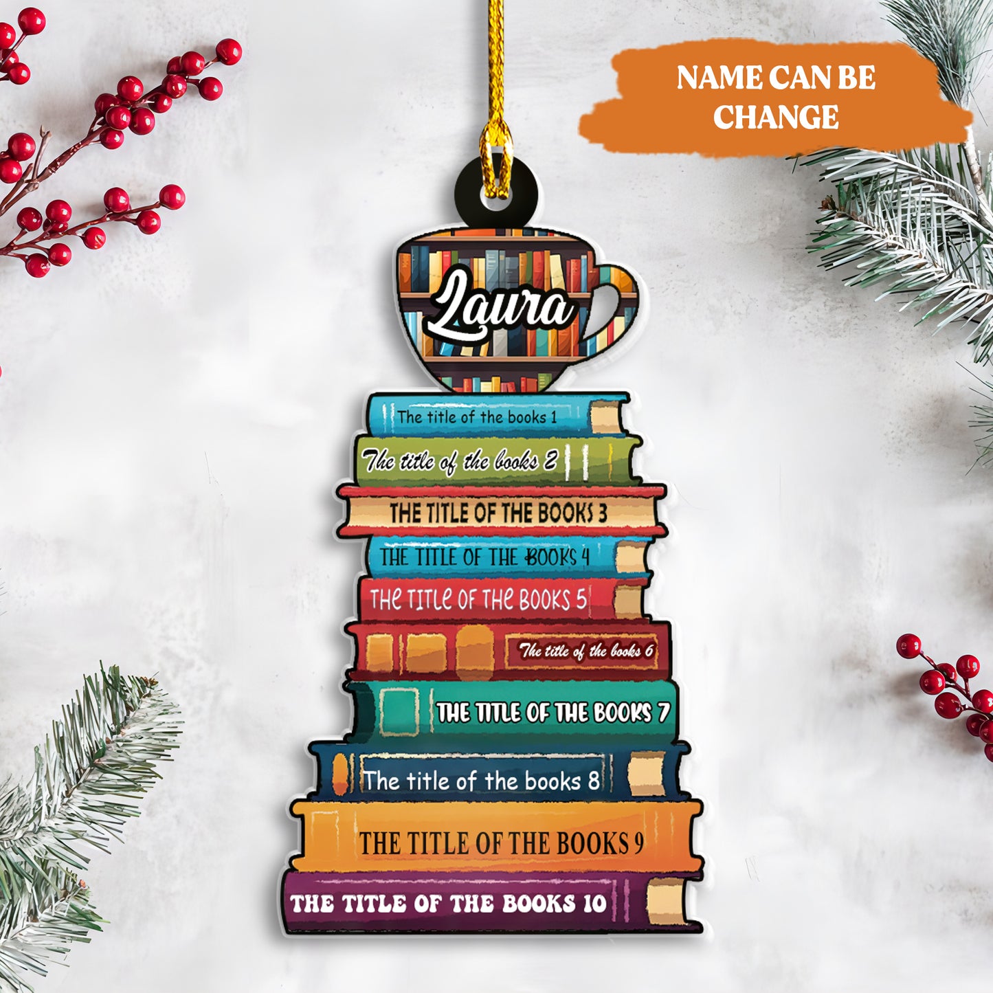 Petthouse | Personalized Books Title Christmas Ornament, Books Ornament Librarian, Gift For Bookworm