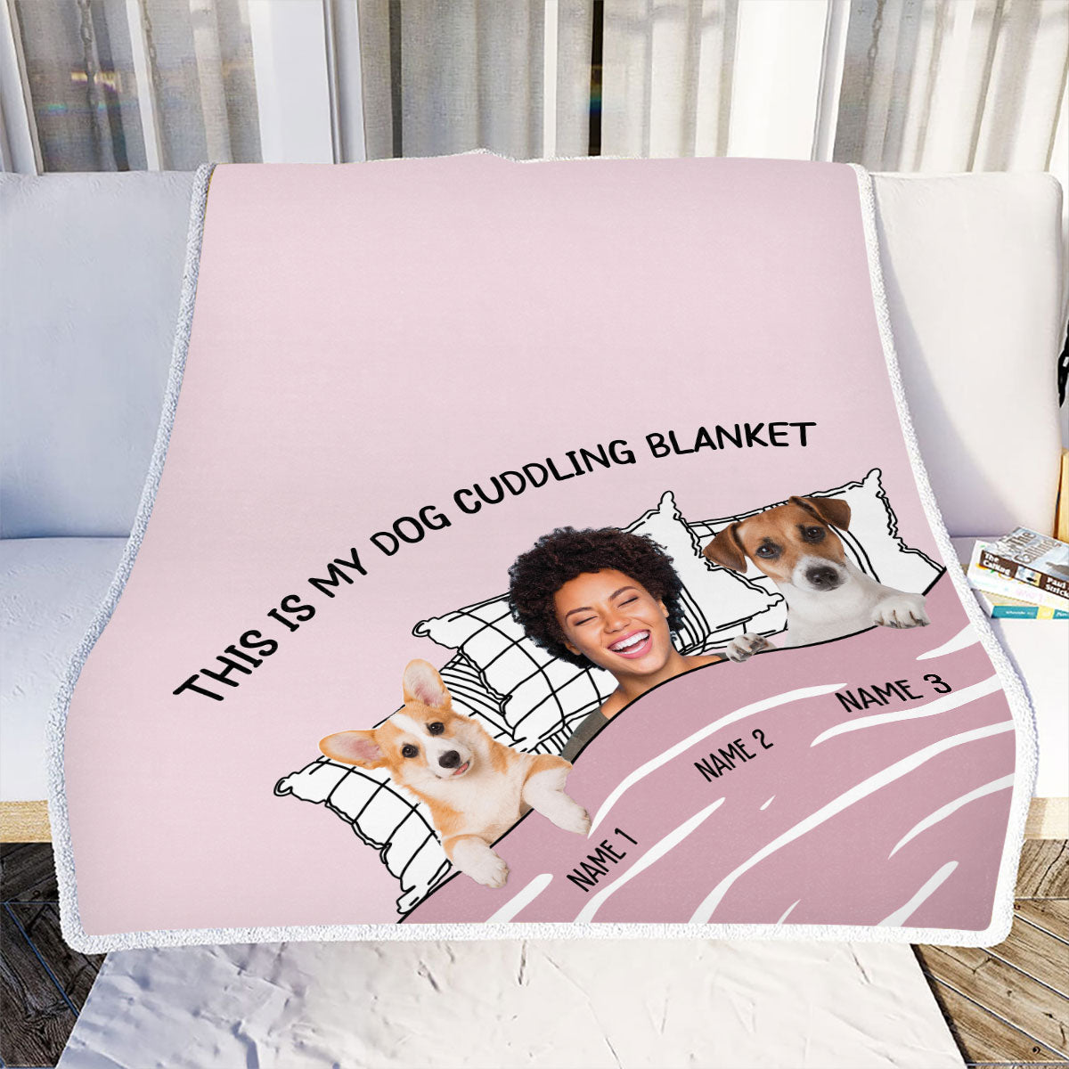 Petthouse | Personalized Pet Faces Cuddling Blanket, Dog Keepsake For Little Daughter, Cozy Blanket For Dog Owner