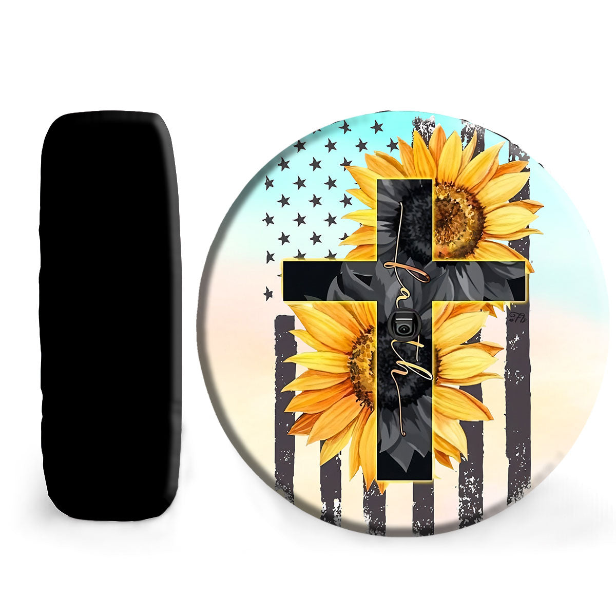 Petthouse | Sunflower Usa Flag God Faith Tire Protector Covers Christian Faith Believer Gifts Spare Tire Cover