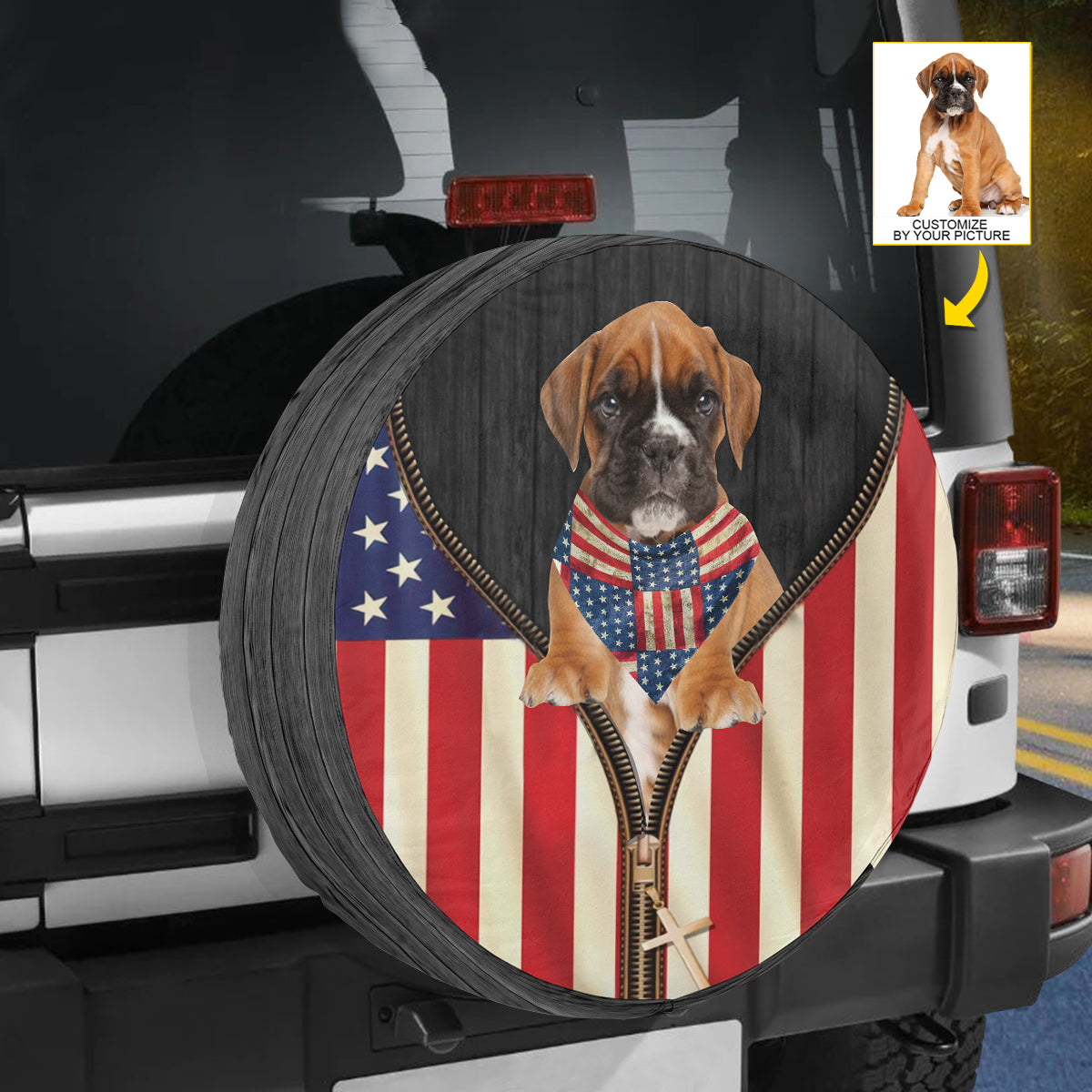 Petthouse | Dog Spare Tire Cover Custom Photo Wheel Cover Boxer American Spare Tire Cover Dog Camper