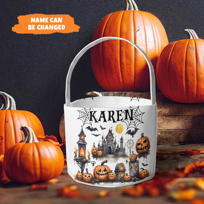 Petthouse | Custom Kids Name Halloween Basket, Spooky Candy Bucket, Halloween Bucket With Names