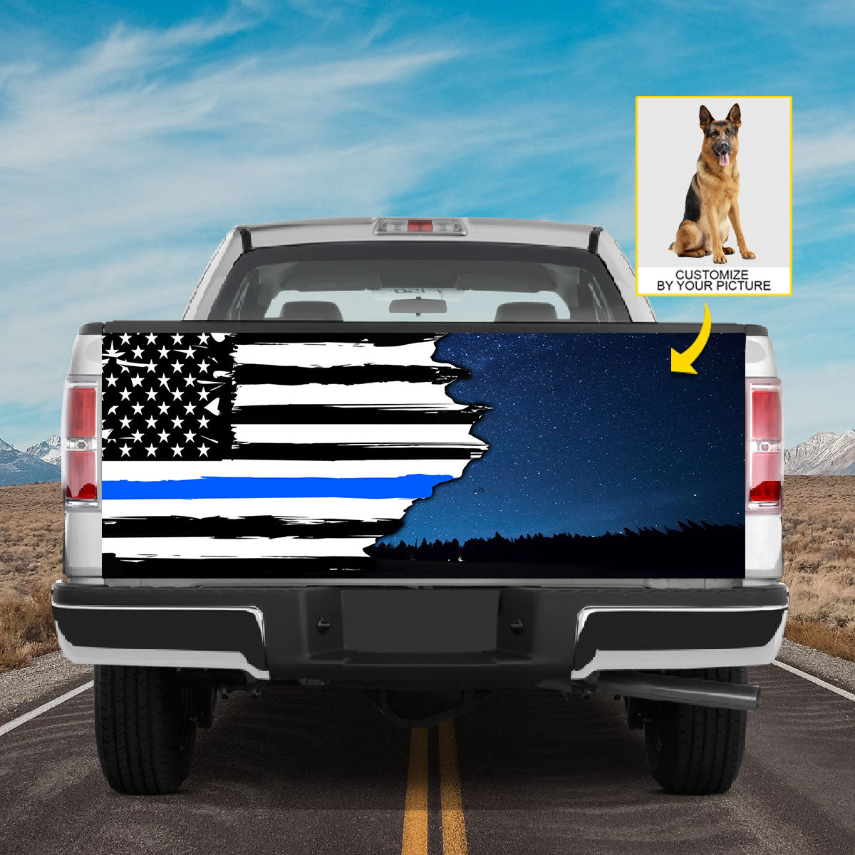 Petthouse | Tailgate Wrap Police German Shepherd The Thin Blue Line Tailgate Wrap American Flag Tailgate Wrap