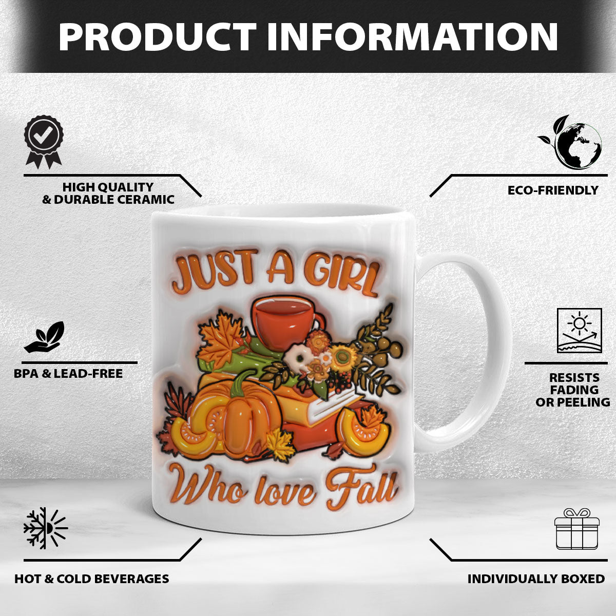 Petthouse | Just A Girl Who Love Fall Mug, 3d Inflated Fall Leaves Mug, Retro Fall Season Thanksgiving