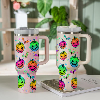 Petthouse | Halloween Bat And Pumpkin 40oz Tumbler, Halloween Spooky Tumbler Wrap, Mystic Halloween