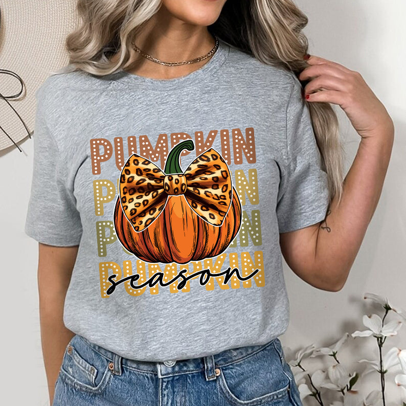 Petthouse | Pumpkin Season Leopard Bow Shirt, Fall Coquette Shirt, Fall Girl Pumpkin Season Shirt