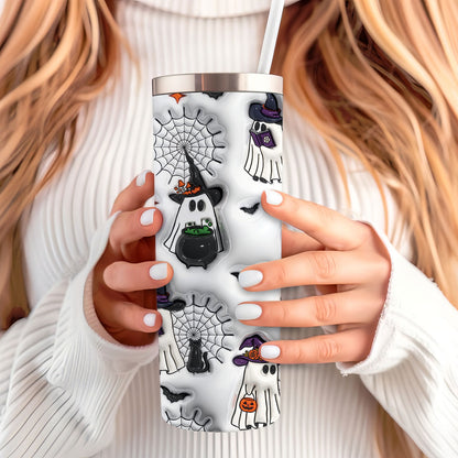 Petthouse | Halloween Ghost Skinny Tumbler, Cute Ghost 3d Inflated Tumbler, Witch Ghost, Ice Coffee Cup