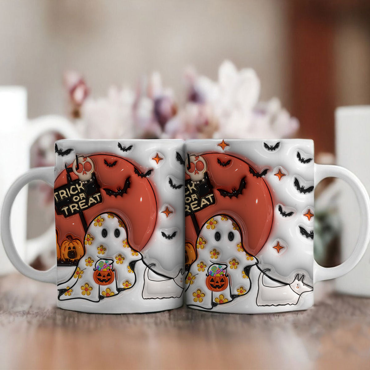 Petthouse | Ghost Walking Dog Ceramic Mug, Spooky Vibes 3d Inflated Effect Printed Mug, Funny Dog Ghost Mug