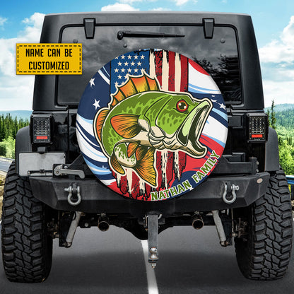 Petthouse | Customized Name Fishing Grunge Stylized American Flag Spare Tire Cover Fishing Car Accessory Car Decoration