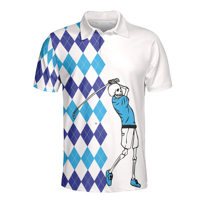 Petthouse | Skeleton Golfer Blue Argyle Pattern Polo Shirt Golf Sport Lover Polo For Mens Golf Players Gift Idea