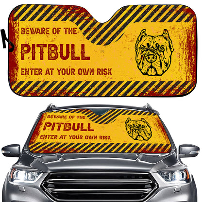 Petthouse | Beware Of The Pitbull Dog Car Sun Shade Windshield Dog Head Car Auto Sun Shade Dog Lover