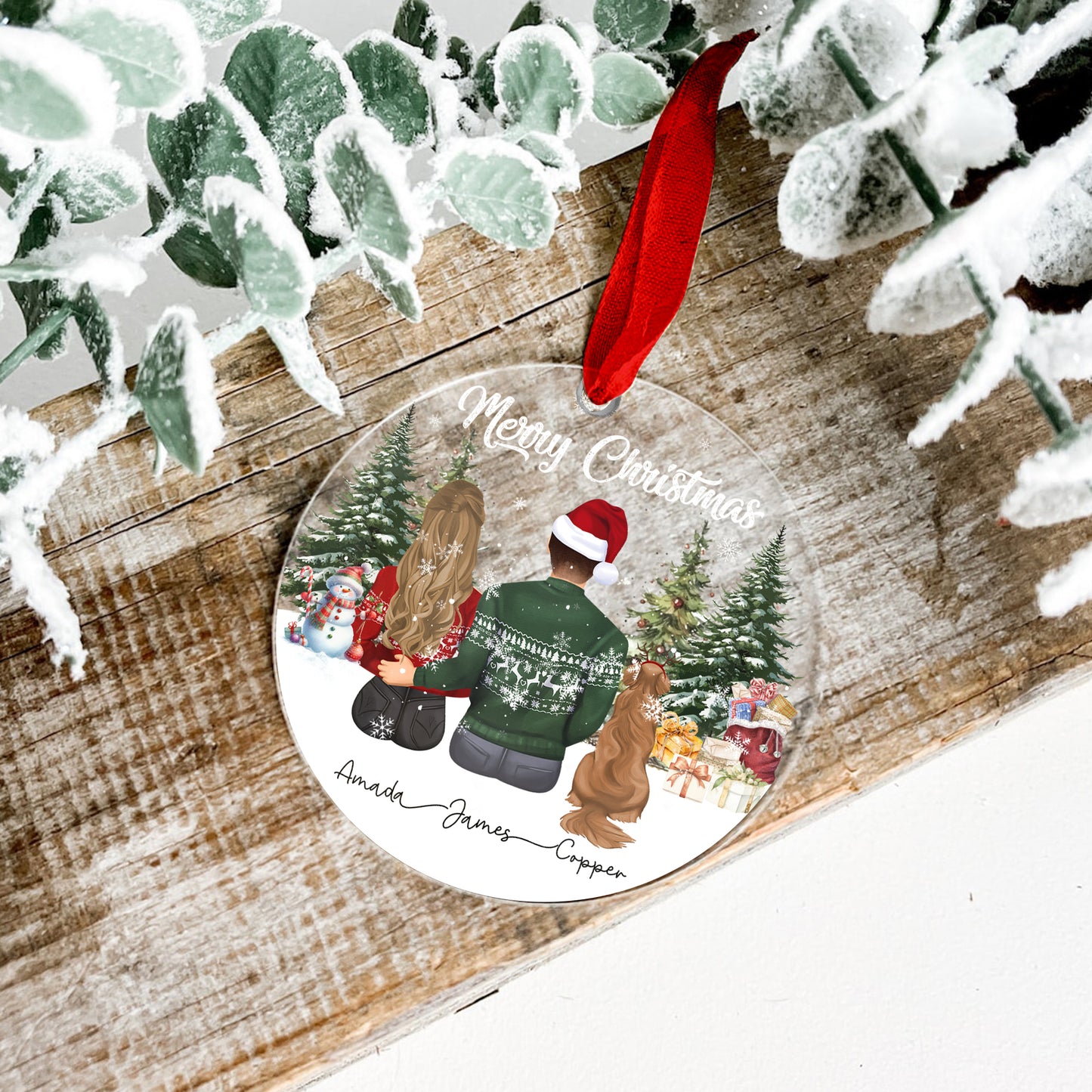 Petthouse | Personalized Couple And Pet Christmas Ornament, Couple With Dog Xmas, 2025 Christmas Couple