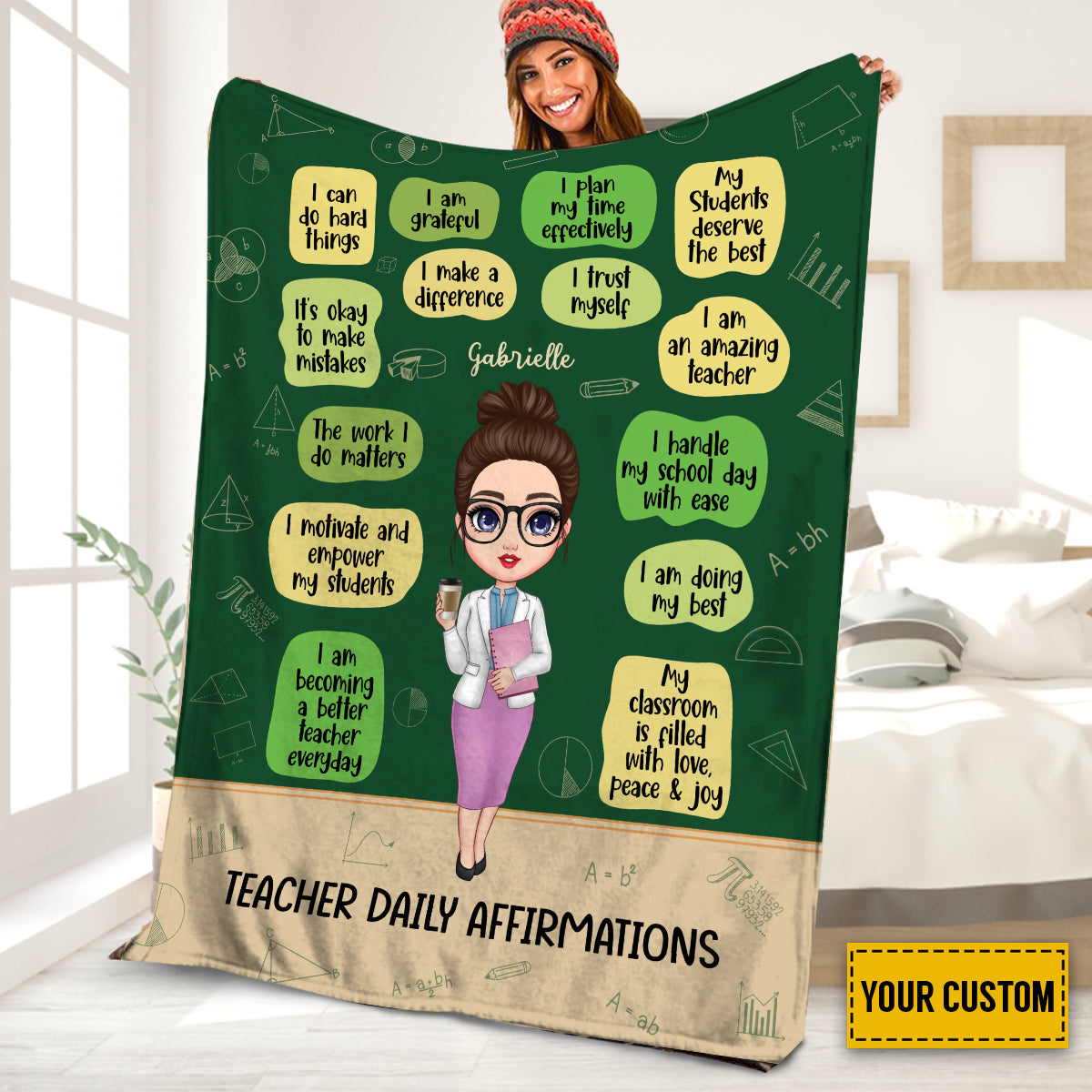 Petthouse | Personalized Teacher Daily Affirmations Throw Blanket, Happy Teacher's Day Fleece Blanket, Mental Health