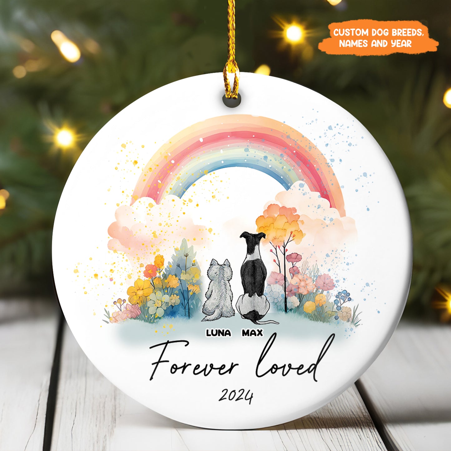 Petthouse | Personalized Pet Memorial Ornament, Rainbow Bridge Ornament, Dog Breeds Memorial Ornament