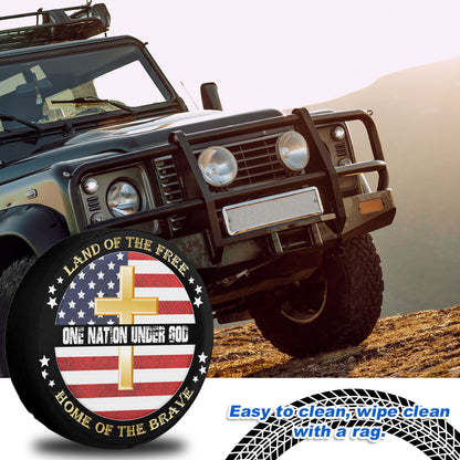 Petthouse | Jesus American Flag Car Tire Cover One Nation Under God Faith Worship Seasonal Spare Tire Cover