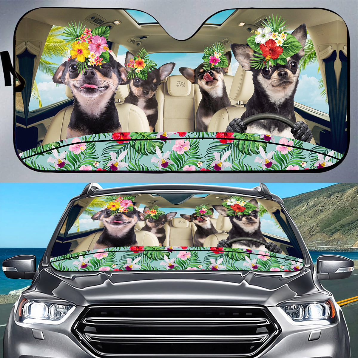 Petthouse | Dog Funny Hawaii Car Sun Shade Windshield Summer Vacation Windshield Sun Shade Sun Visor