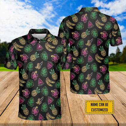 Petthouse | Customized Name Banana Pizza Hibiscus Tropical Neon Polo Shirt Summer Shirts For Men Activewear Workout