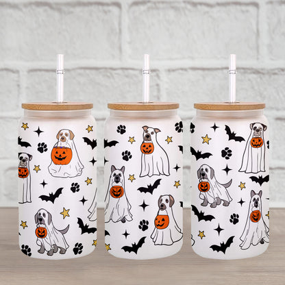 Petthouse | Ghost Dog Halloween Glass Cup, Halloween Dog Ghost Boo Spooky Vibes Cup, Halloween Gift