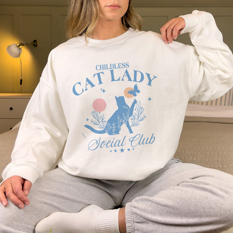 Petthouse | Childless Cat Lady Shirt, Flowers Cat Shirt, Social Club Shirt For Friends, Cat Lady Shirt