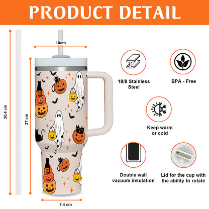 Petthouse | Cute Ghost Halloween 40oz Tumbler, Pumpkin Black Cat Tumbler, Spooky Pumpkin Insulated Cup