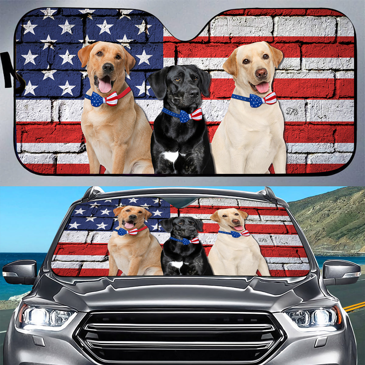 Petthouse | Patriot Car Accessories Dog Sunshade Windshield Sun Shade Labrador Retriever American Flag