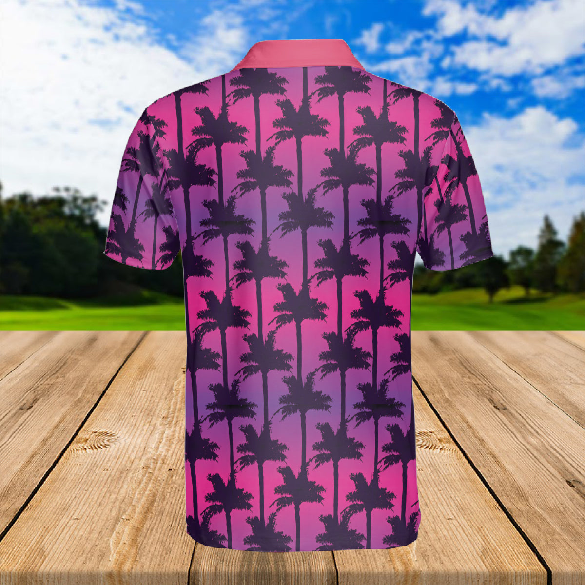 Petthouse | Golf Sport Palm Trees Seamless Pattern Gradient Background Polo Shirt Love Golf Polo Shirt Short Sleeve Dad Gift