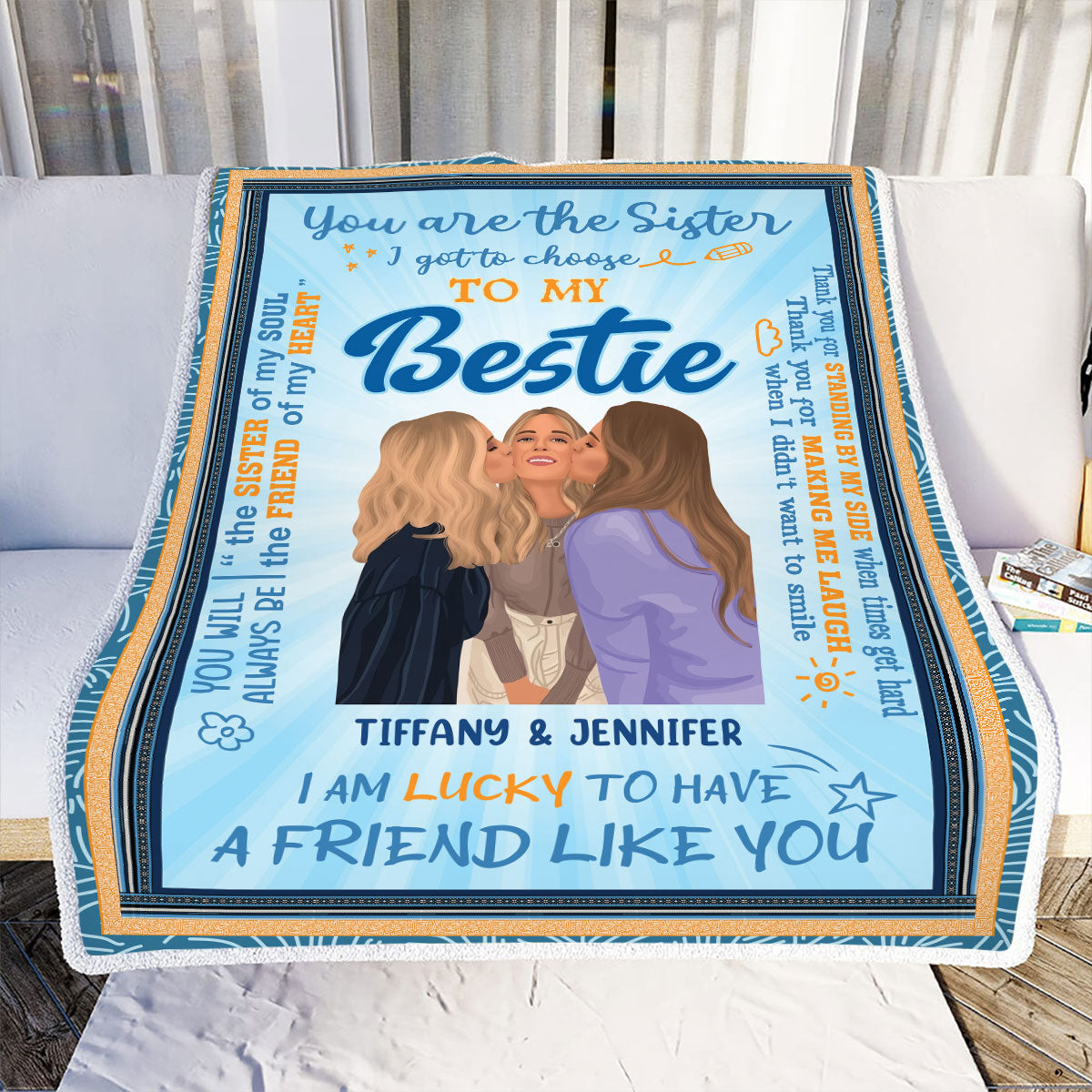 Petthouse | Personalized To My Bestie Cartoon The Sister I Got To Choose Travel Blanket, Friendship Keepsake Blanket