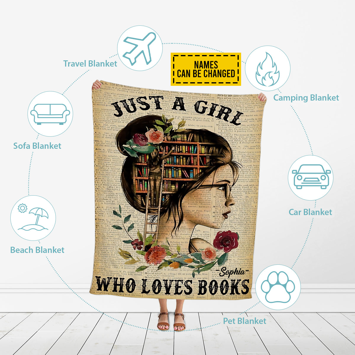 Petthouse | Personalized Reading Lover Fleece Blanket, Just A Girl Who Loves Books Throw Blanket, Book Lover