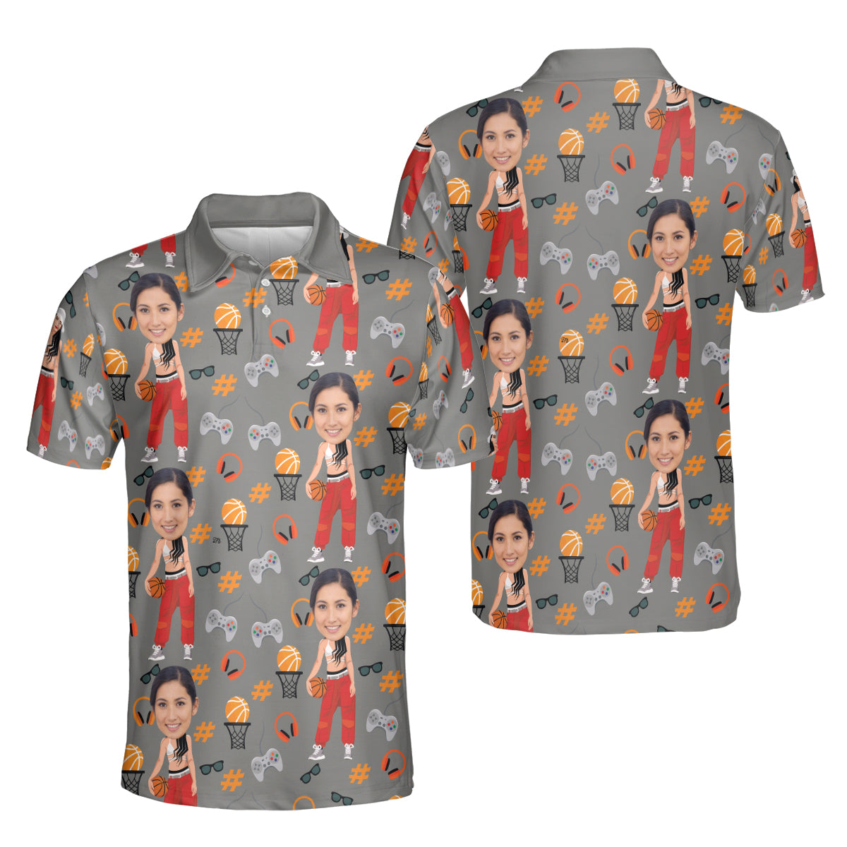 Petthouse | Personalized Picture Female Basketball Player Pattern Seamless Polo Shirt Basketball Lover Sport Shirt